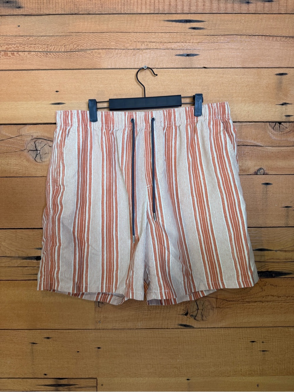 Cotton On Men's Striped Drawstring Shorts in Cream and Rust